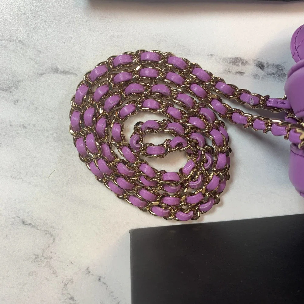 Chanel Purple Heart Bag large 22S CC Lambskin Leather Crossbody Authentic NEW - Picture 9 of 15